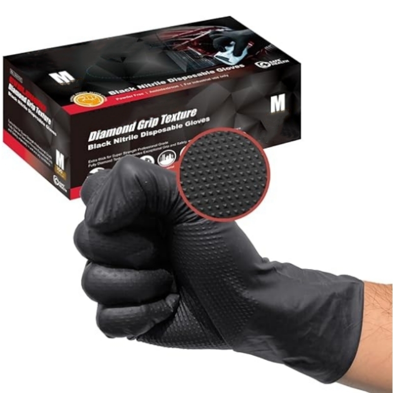 Disposable Gloves Nitrile - Guantes de Nitrilo Negros Resistentes de